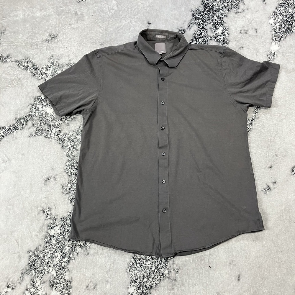 A-Frame Gray Short Sleeve Button Down‎ Shirt Men's Size XL Casual Eiffel Tower
